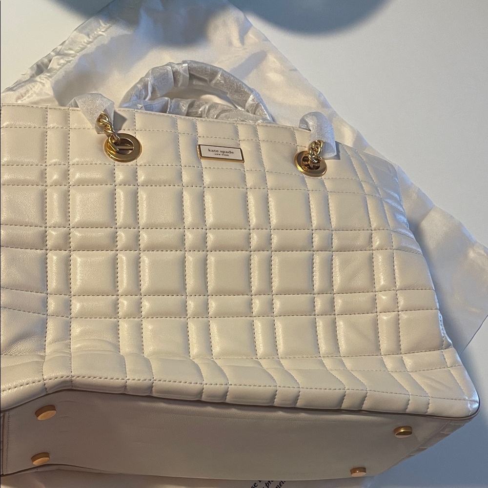Kate Spade Ivory Quilted Tote with Gold Accents